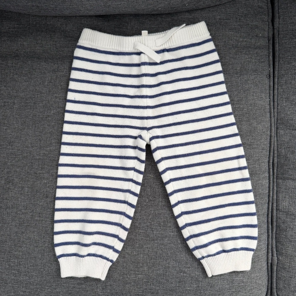 Janie and Jack White & Navy Striped Knit Joggers